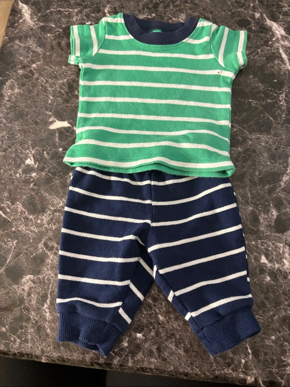 Kids Navy & Green Stripe Two-Piece One-Piece Set